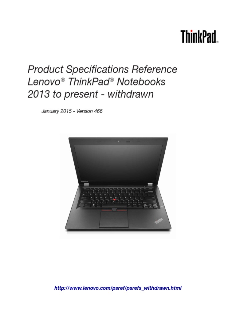 Product Specifications Reference Lenovo Thinkpad Notebooks 2013 To ...