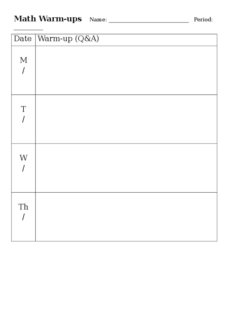 Blank Bellringer Sheets PDF