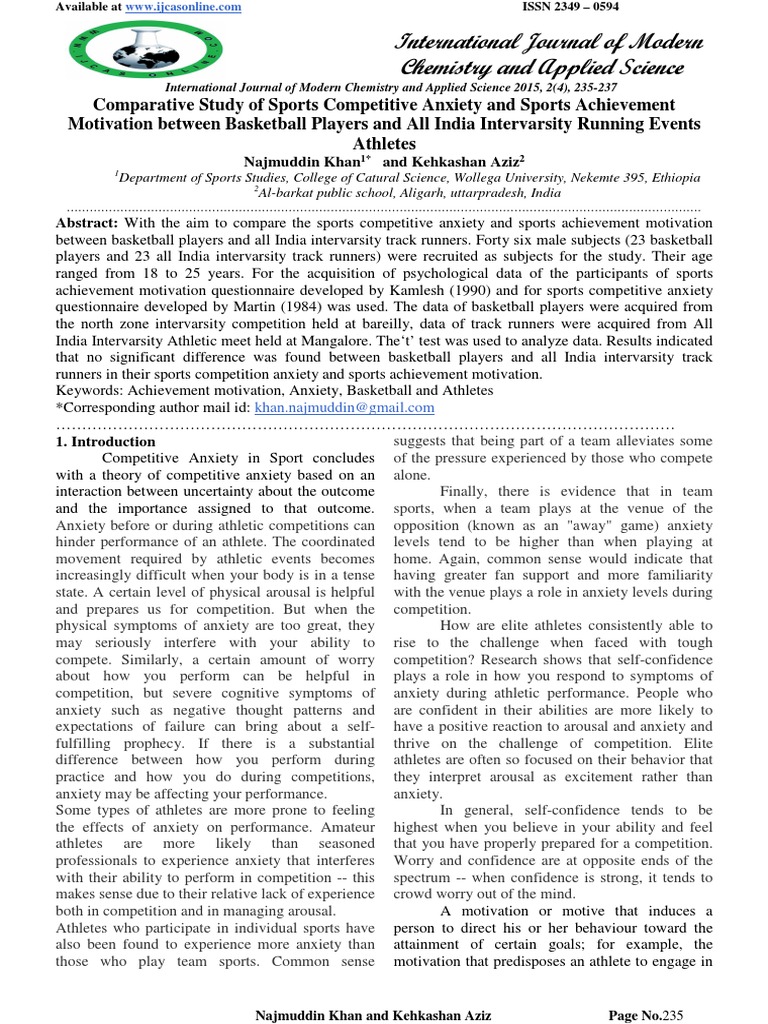 Sports Anxiety vs. Motivation in Athletes | PDF | Anxiety | Sexual Arousal