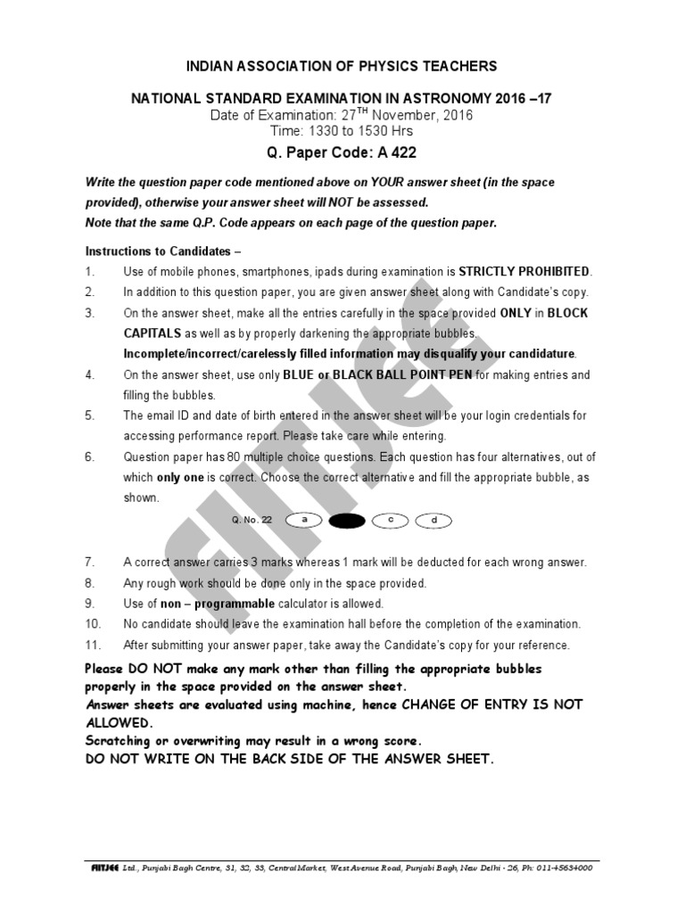 NSEA Astronomy Exam Instructions 2016 | PDF | Apsis | Orbit