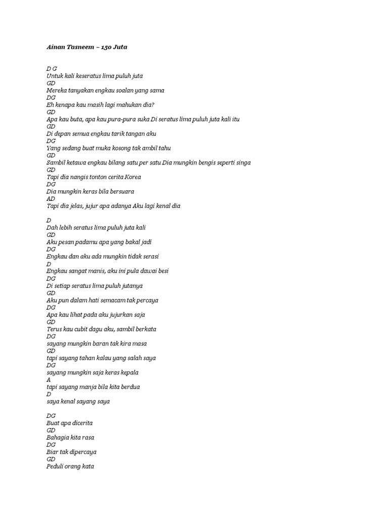 150 Juta Ainan Tasneem Lirik Youtube