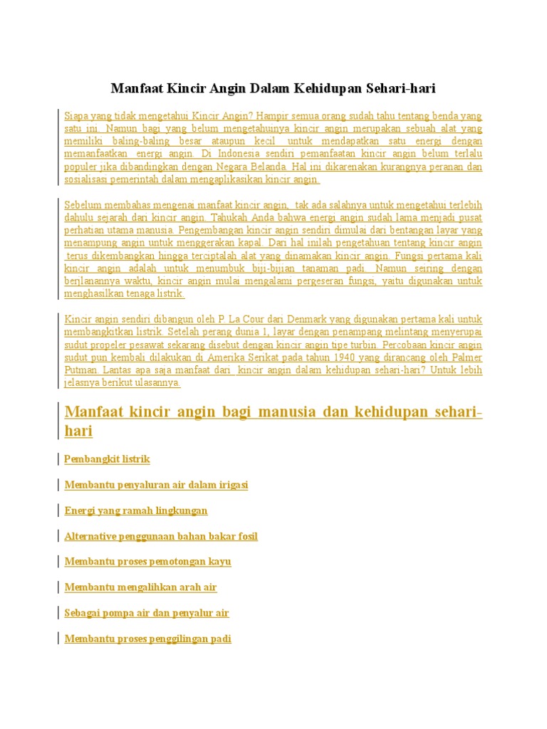 Manfaat Kincir Angin Dalam Kehidupan Sehari Pdf