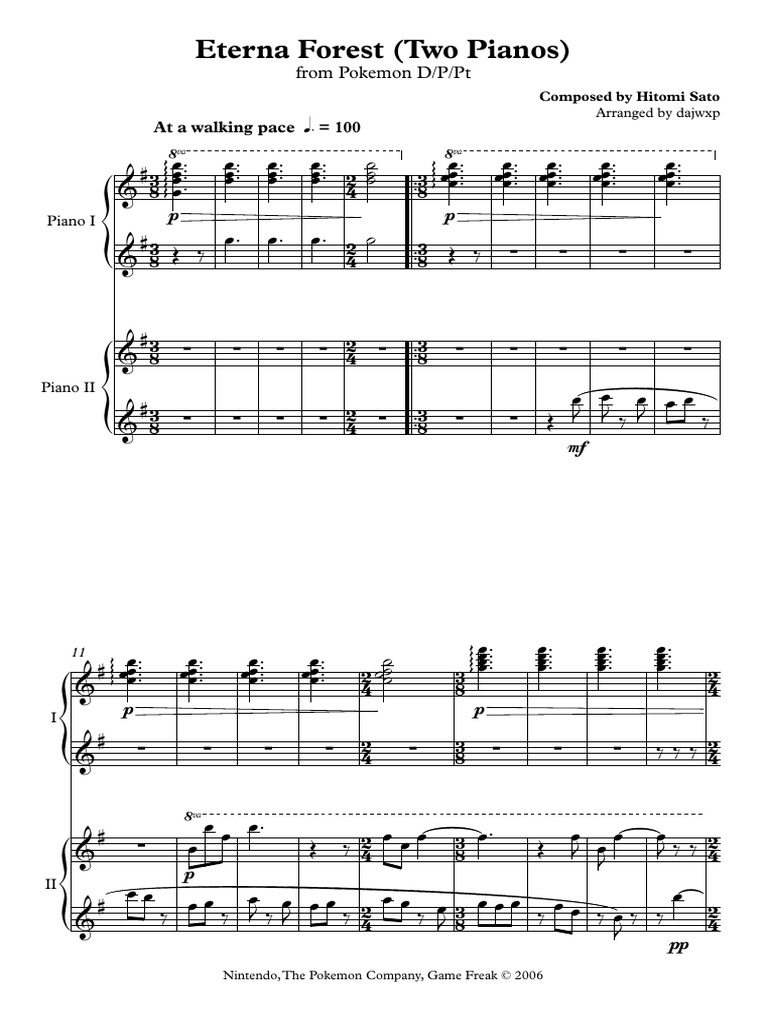 Eterna Forest Sheet Music Two Pianos Jeux Japonais Medias