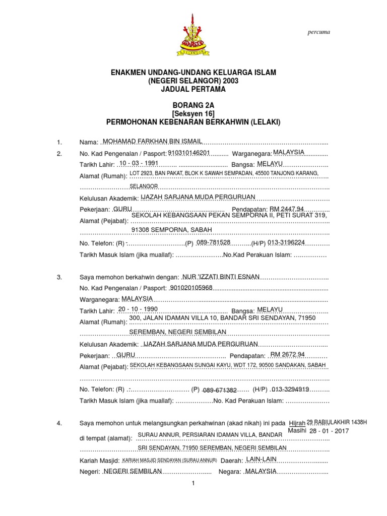 2a Borang Permohonan Berkahwin Pdf