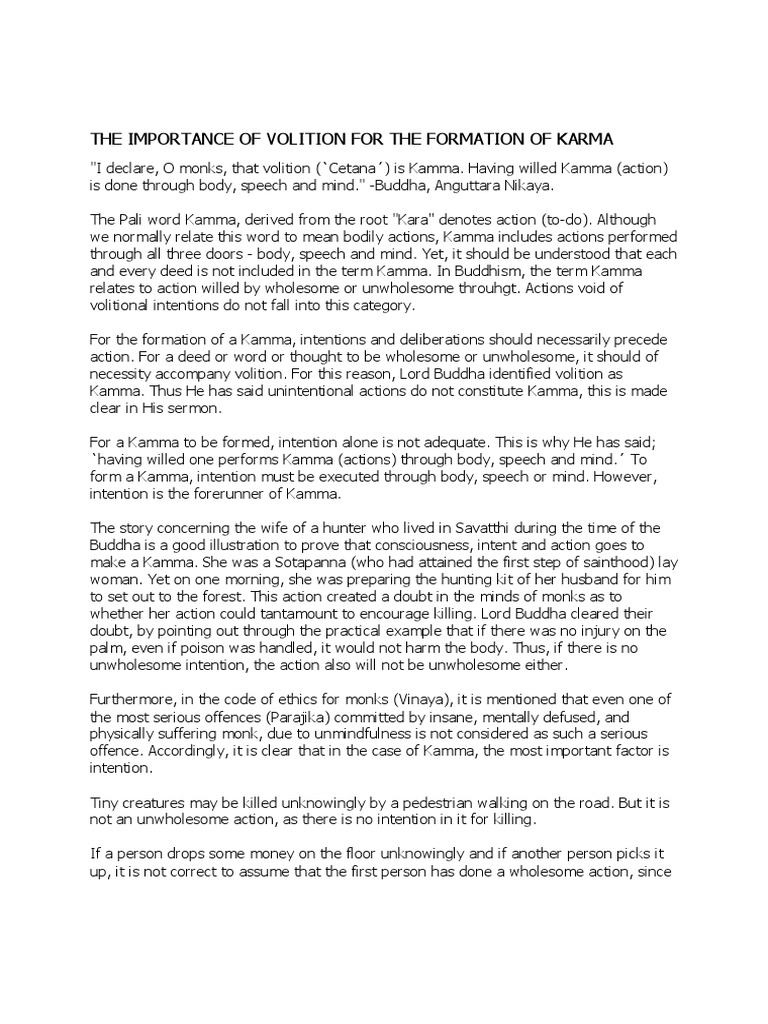 The Importance of Volition For The Formation of Karma | PDF | Karma ...