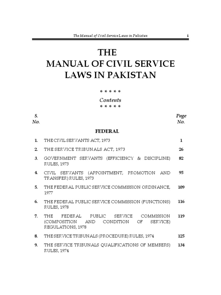 The Manual of Civil Service Laws in Pakistan Civil Service Judiciaries