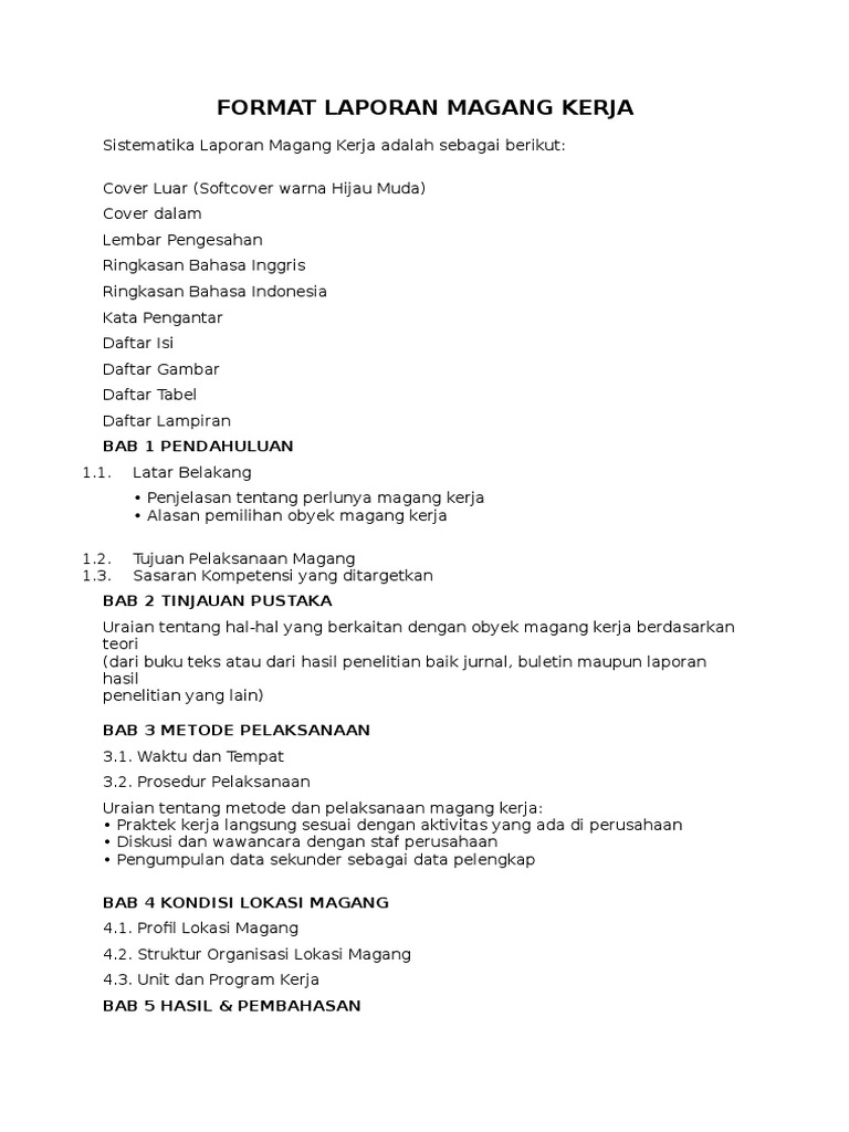 Format Laporan Magang Kerja Edit | PDF