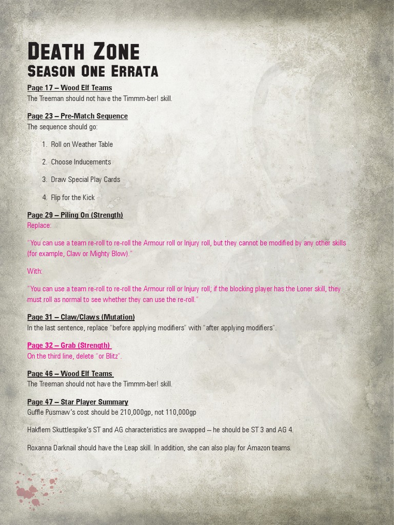 Death Zone Season One Errata | PDF