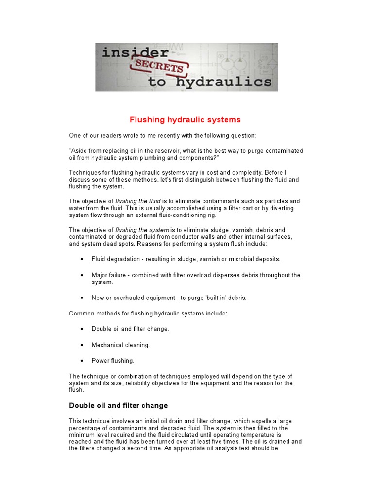 Flushing Hydraulic Systems PDF Filtration Valve