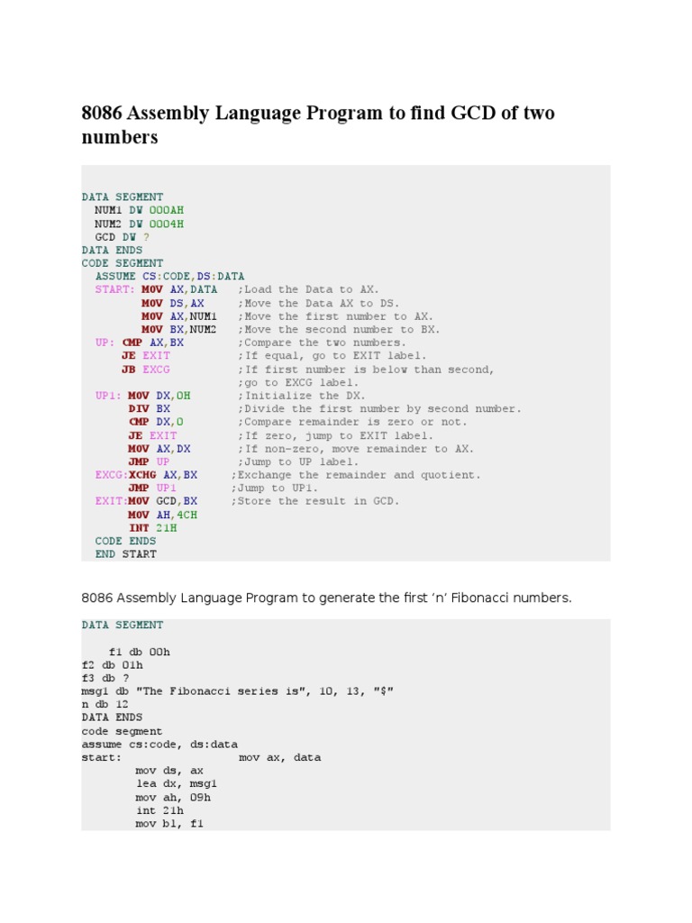 8086 Assembly Language Program | PDF | Assembly Language | Electrical ...