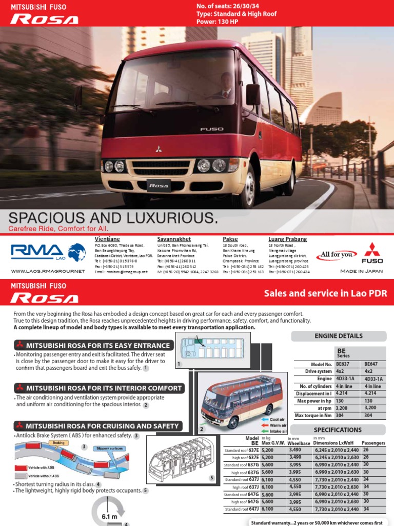 Mitsubishi Rosa Bus Specifications | PDF | Car Body Styles | Motor Vehicle