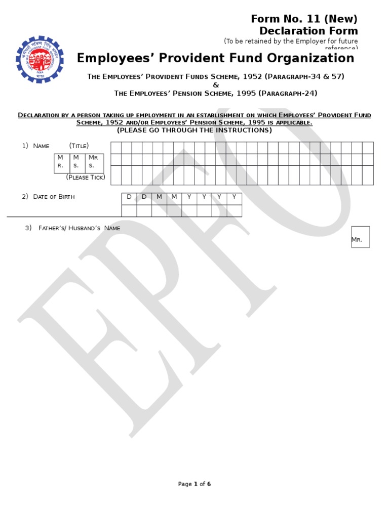 EMP ID First Name Last Name PF Declaration Form UAN PDF Official
