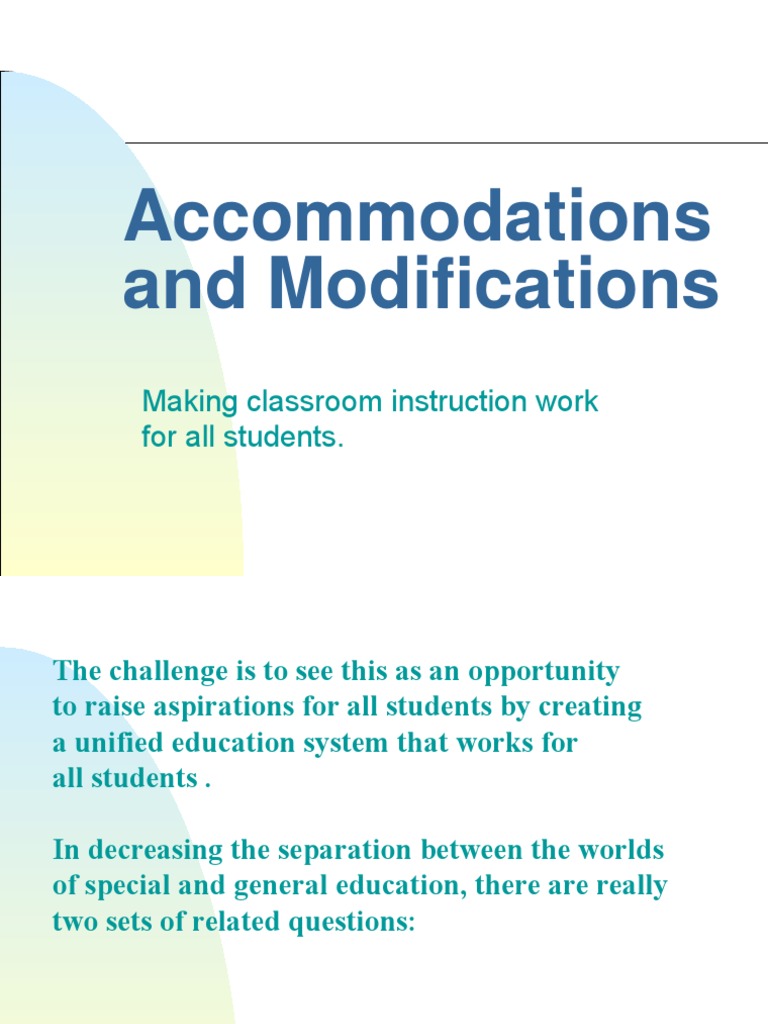 and Modifications Making Classroom Instruction Work For All Students PDF