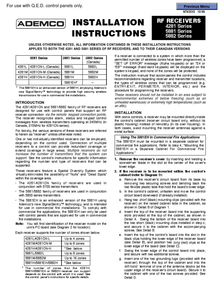 Installation Instructions: RF Receivers | PDF | Electrical Connector ...