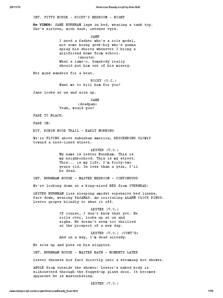 American Beauty Script by Alan Ball | PDF | Leisure