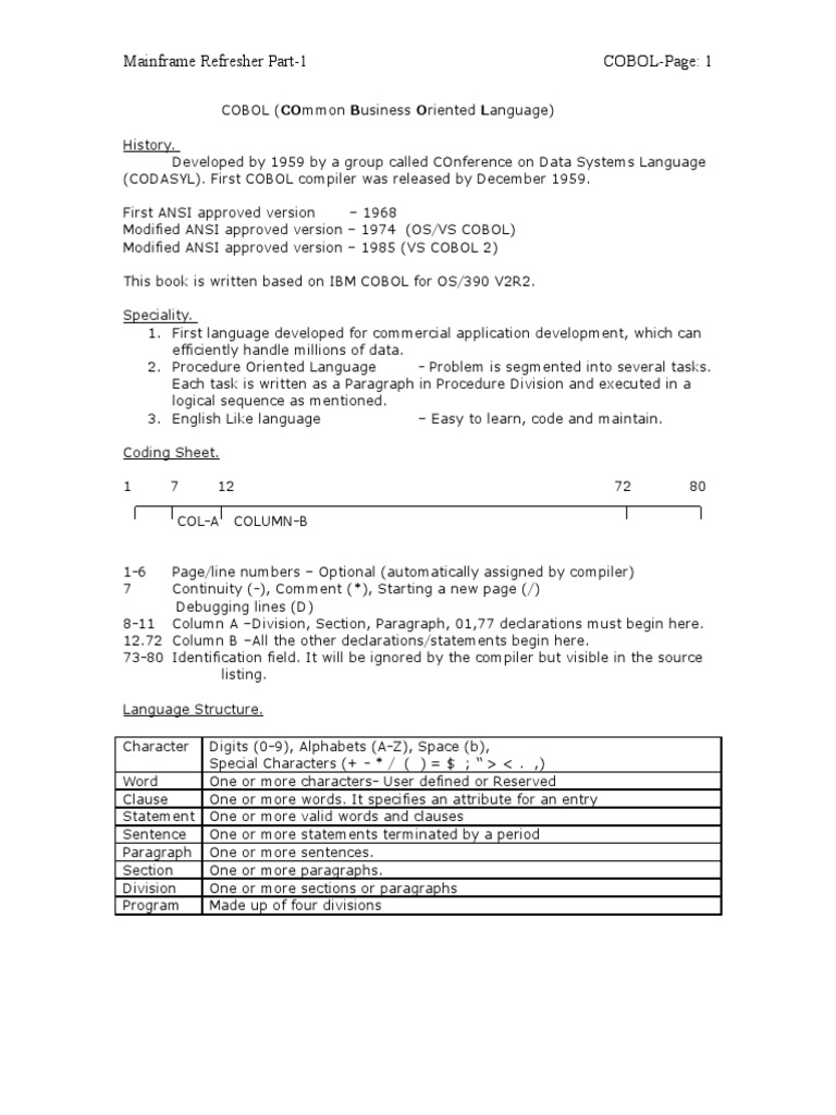 COBOL Mainframe Refresher Guide | PDF | Byte | Subroutine
