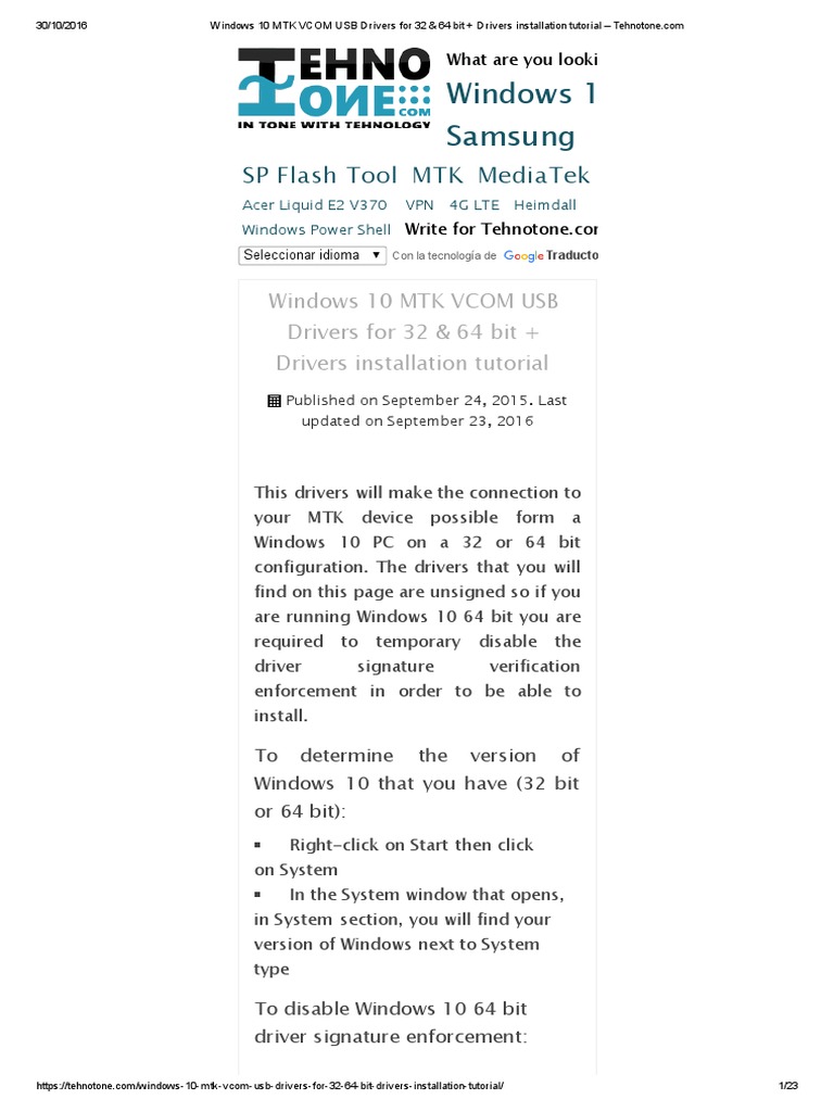 Windows 10 MTK VCOM USB Drivers For 32 & 64 Bit + Drivers Installation  Tutorial - Tehnotone | PDF | Windows 10 | Device Driver