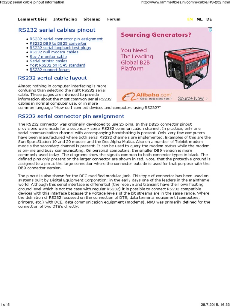 RS232 Serial Cable Pinout Information | PDF | Electrical Connector ...