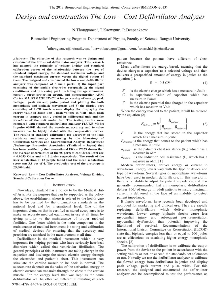 Design And Construction The Low Cost Defibrillator Analyzer Pdf