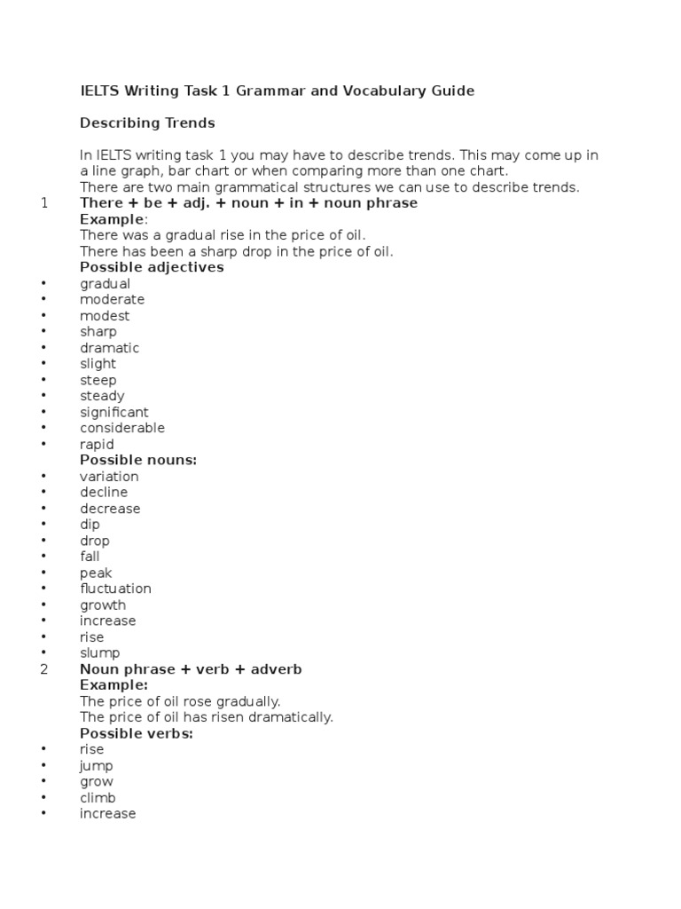 IELTS Writing Task 1 Grammar and Vocabulary Guide | PDF | Grammatical ...