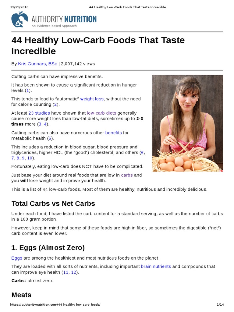 44 Delicious Low-Carb Foods List | PDF | Low Carbohydrate Diet | Nut ...