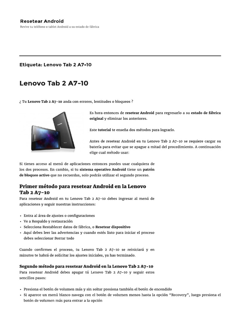 resetear tablet lenovo tab 7