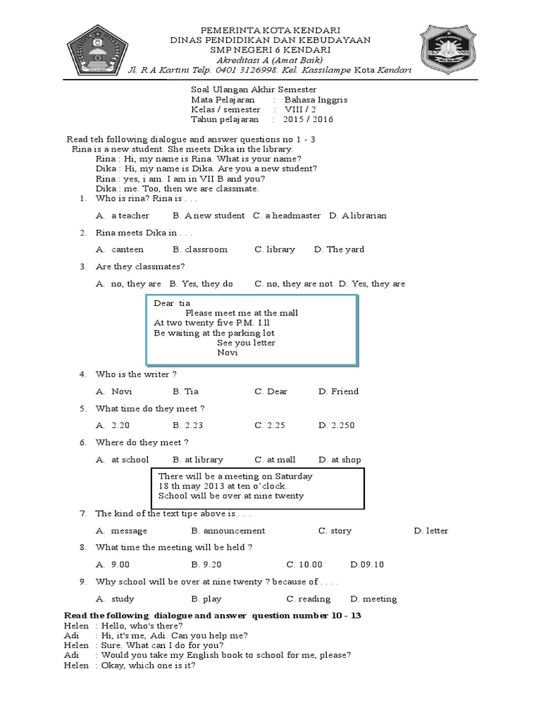 Grade 8 English Exam | PDF