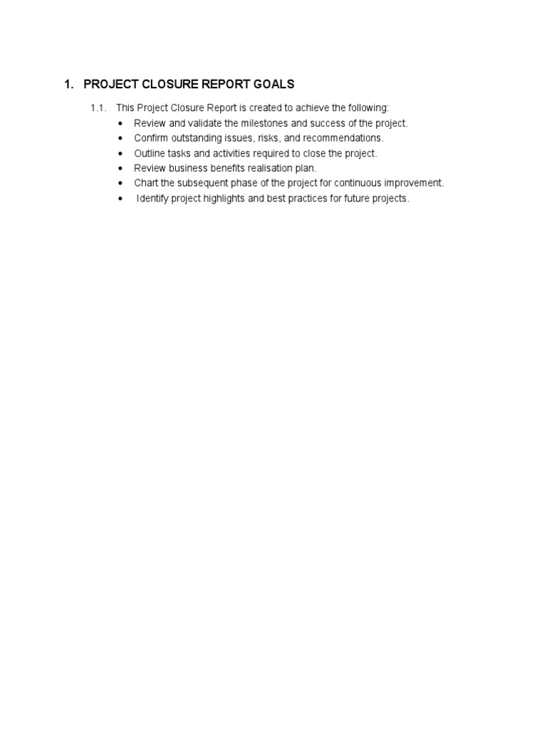 Project Closure Report Goals | PDF