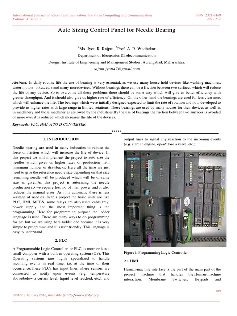 Auto Sizing Control Panel For Needle Bearing: Ms. Jyoti R. Rajput, Prof ...