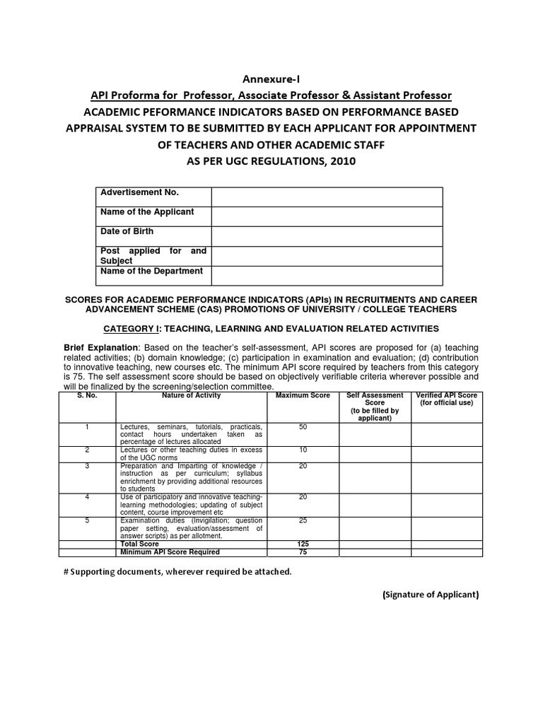 UGC API Proforma for Academic Staff | PDF | Educational Assessment | Thesis