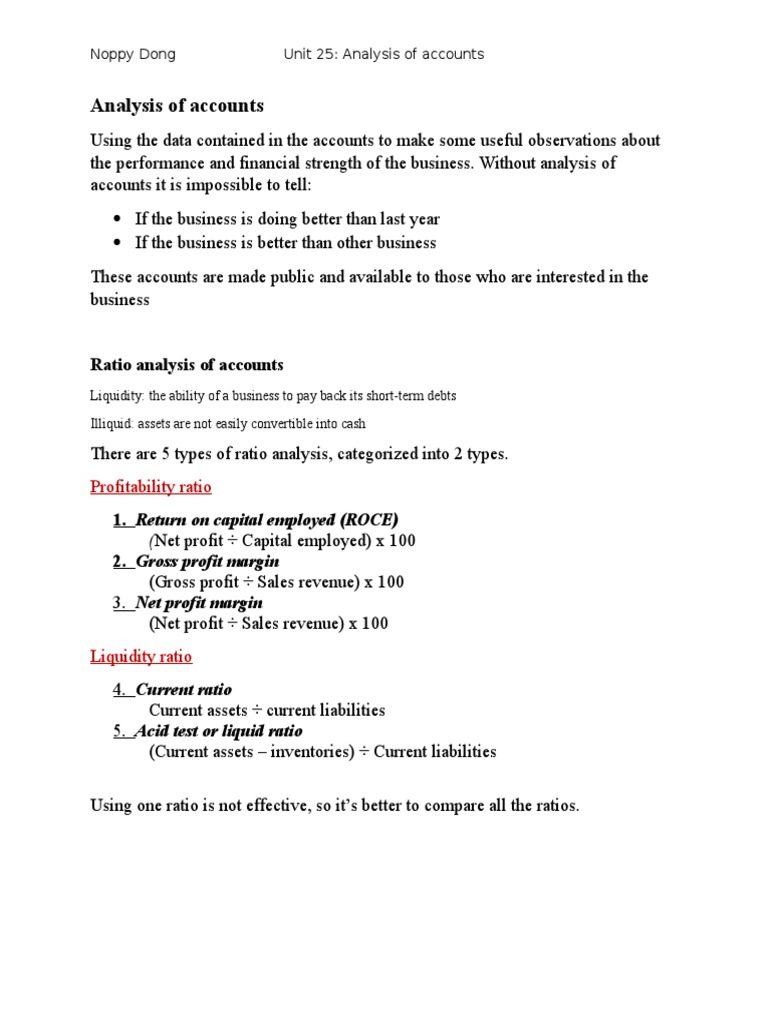 Account Analysis and Ratio Insights | PDF