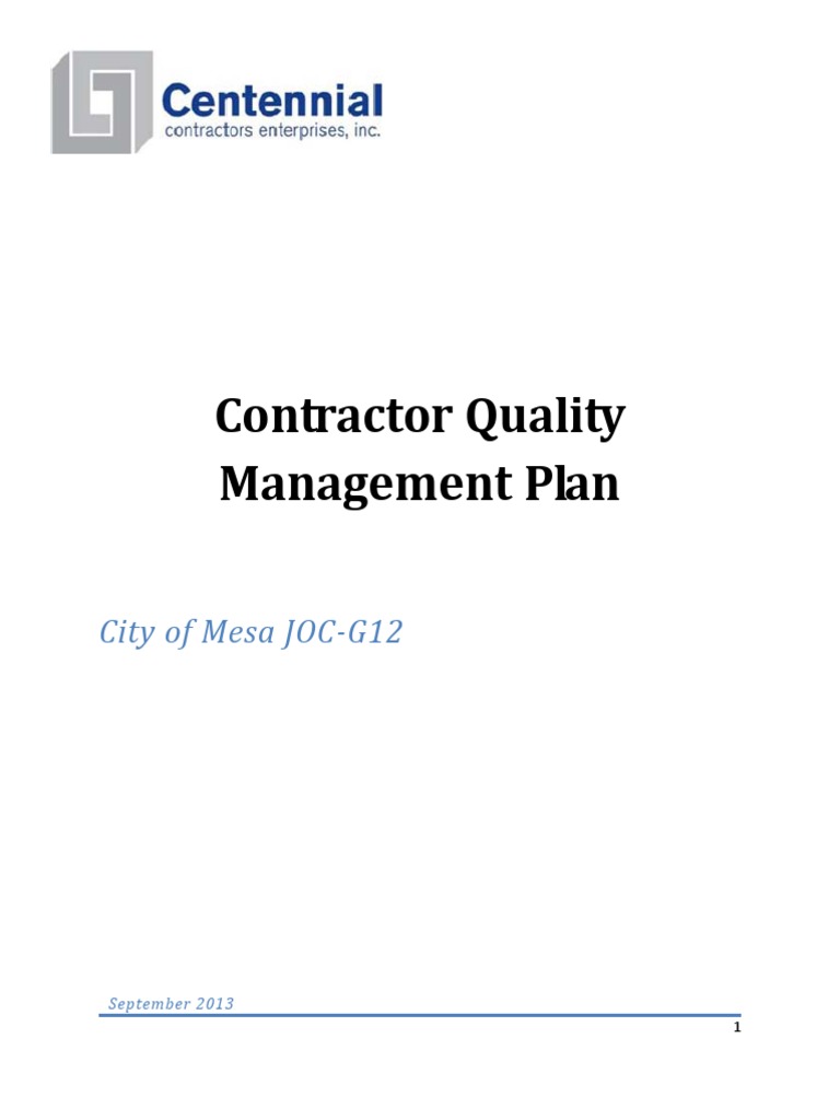 Centennial Contractors Quality Plan | PDF | Verification And Validation ...