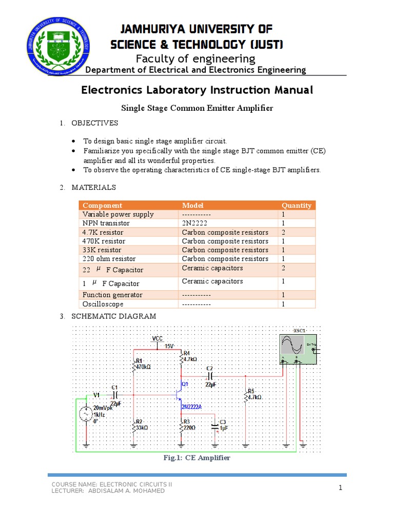 Electronics Laboratory Instruction Manual: Faculty of Engineering | PDF