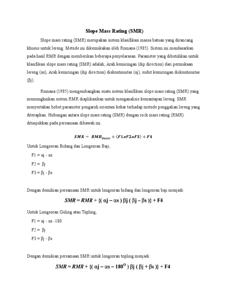 Slope Mass Rating Smr Pdf