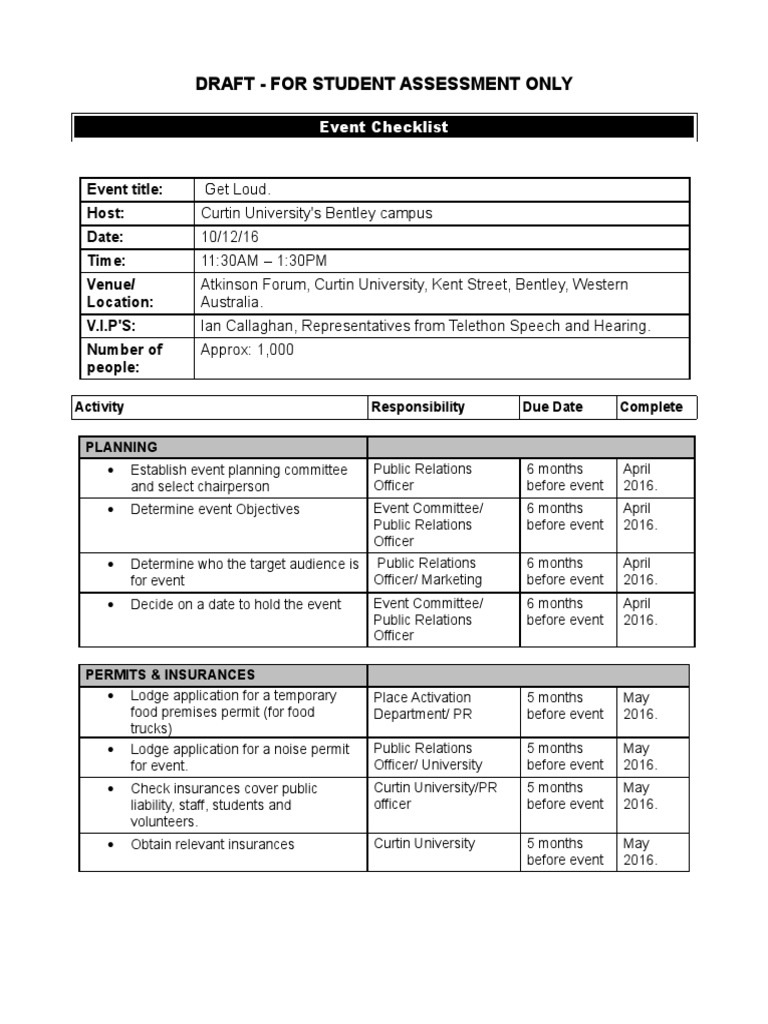 Event Planning Checklist for Get Loud | PDF | Public Relations ...