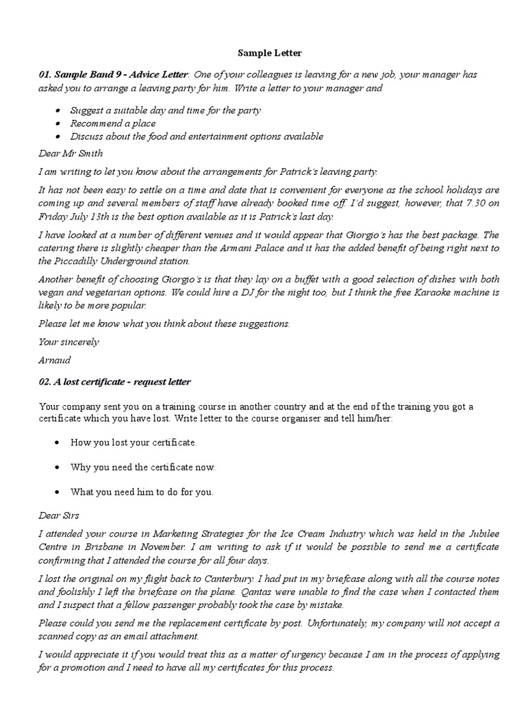 IELTS Sample Band 9 Letters | PDF | Business