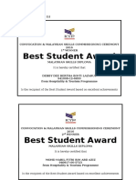 Best Student Award: It Is Hereby Certified That