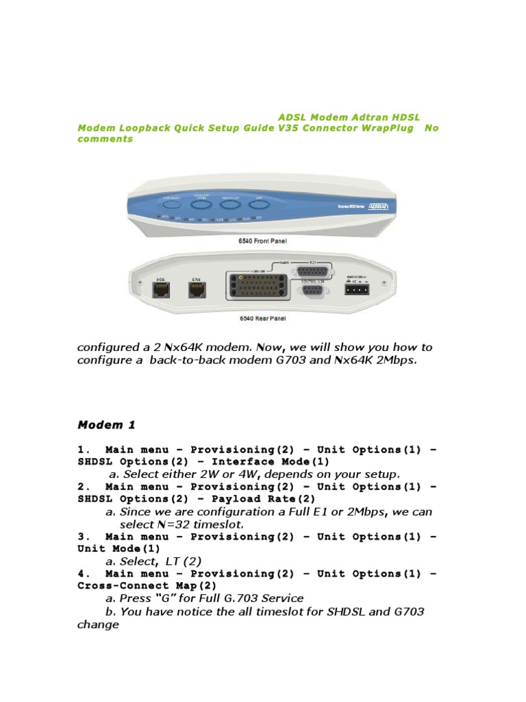 Adtran 6540 Express Setup Guide - (G.703 To Nx64 2Mbps) | PDF