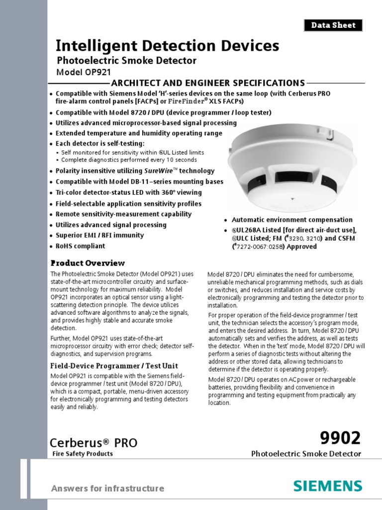 2) OP921 - Optical Smoke Detector - Siemens | Light ...