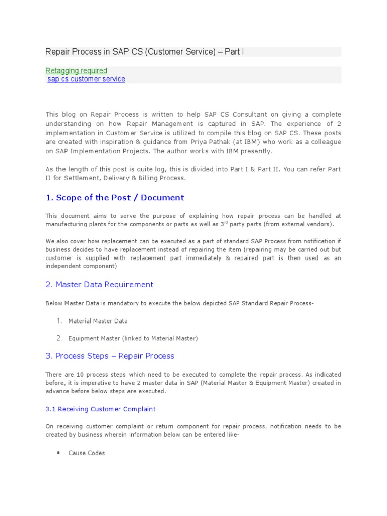 SAP CS Repair Process Overview | PDF | Delivery (Commerce) | Sap Se