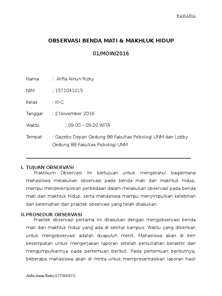 Observasi Benda Mati Dan Hidup