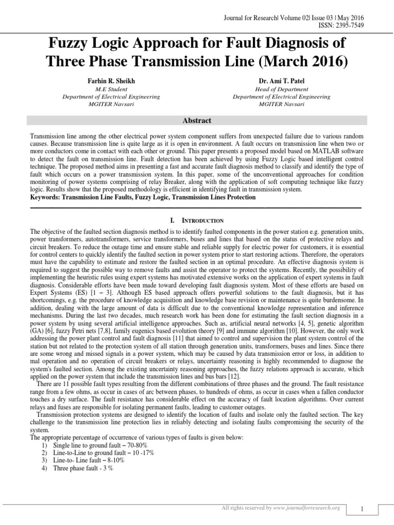 Fuzzy Logic for Transmission Line Faults | PDF | Electric Power System ...