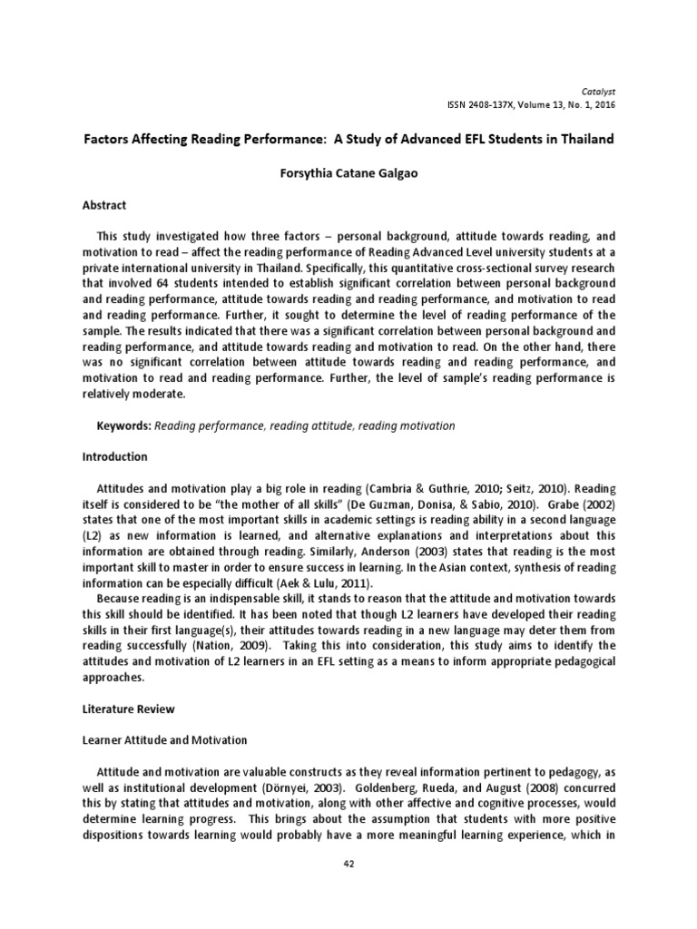 Factors Affecting Reading Performance | PDF | English As A Second Or ...