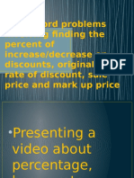 Solve Word Problems Involving Finding The Percent of Increase/decrease On Discounts, Original Price, Rate of Discount, Sale Price and Mark Up Price