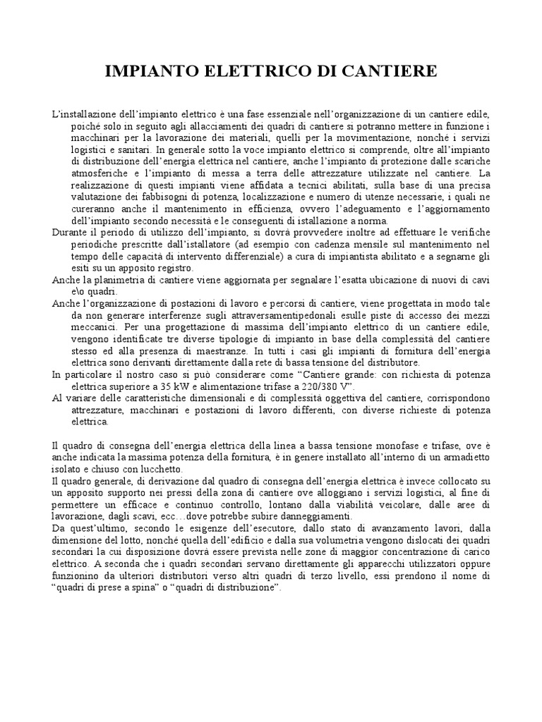 Dichiarazione Di Conformità Impianto Elettrico Di Cantiere Pdf
