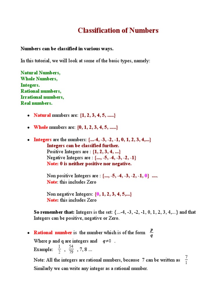 classification of numbers.pdf | Division (Mathematics) | Prime Number