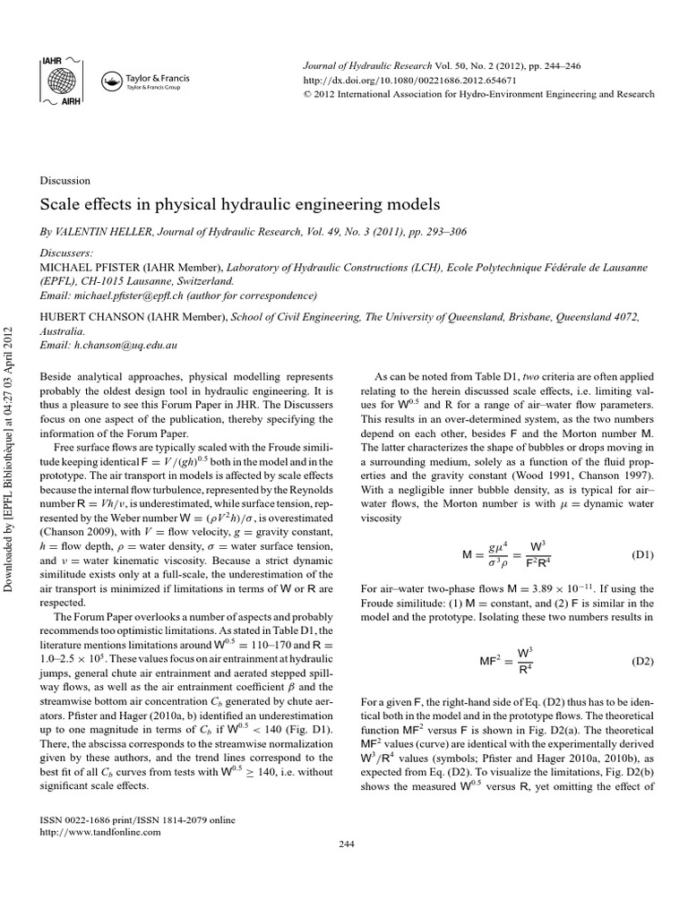 Scale Effects in Physical Hydraulic Engineering Models | PDF ...