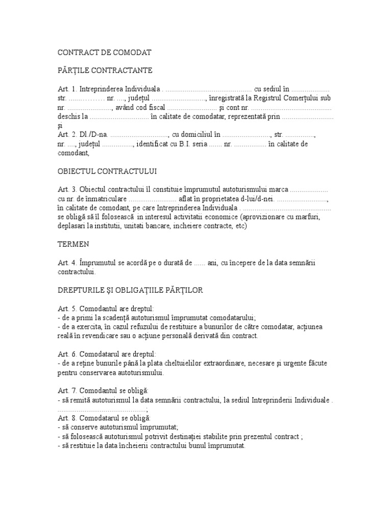 Contract de Comodat | PDF