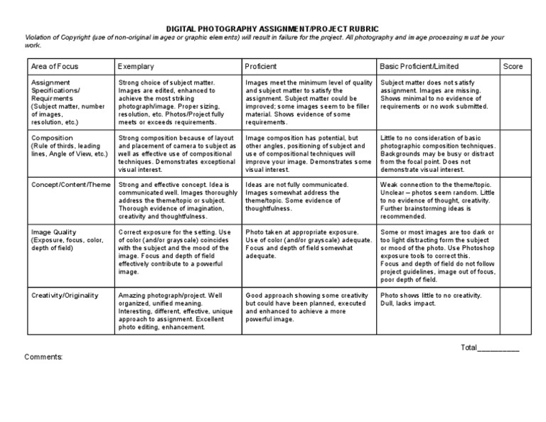 Digital Photography Project Rubric | PDF | Composition (Visual Arts ...