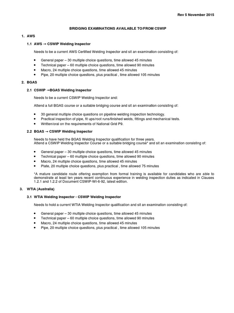Bridging Examinations Rev 5 Nov 2015 | PDF